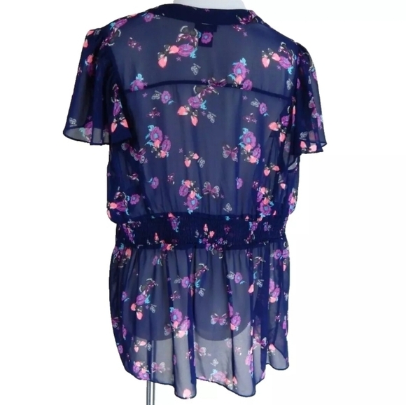 Torrid Blue Butterfly Floral Sheer Top - Picture 3 of 3